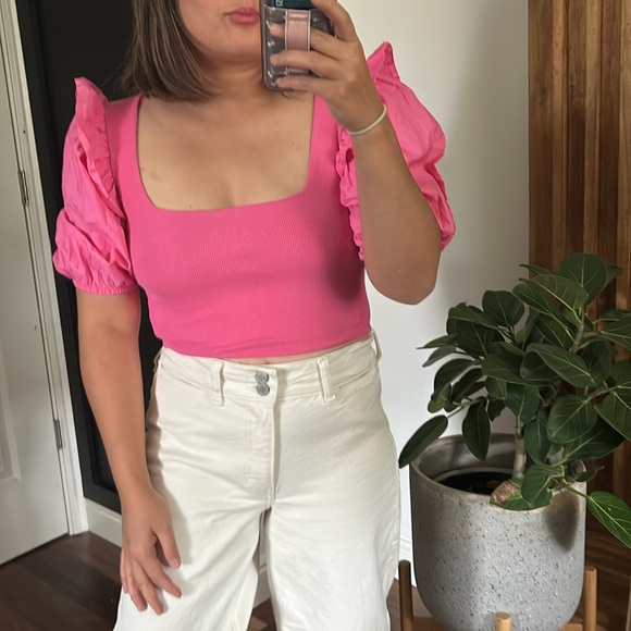 Zara Hot Pink Ribbed Square neck Crop Top. Size S - Picture 9 of 12